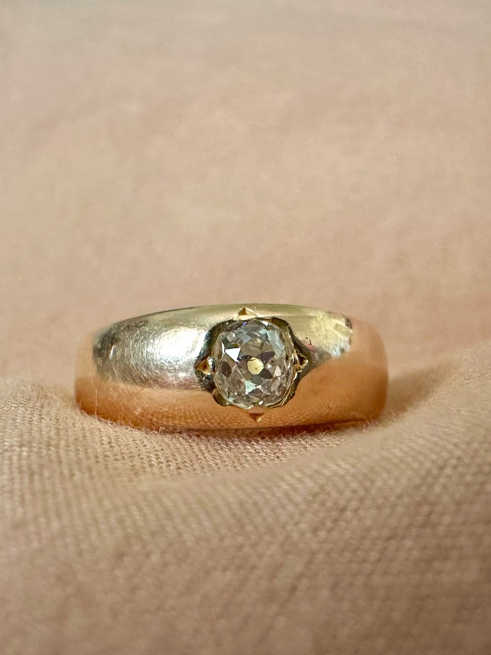 Antique Solid 18k Gold Star Gypsy 0.30ct Old European Diamond Ring 5.3g Size 6